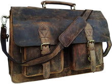Load image into Gallery viewer, 18 Inch Classic Brown Buffalo Hunter Leather Messenger Bag