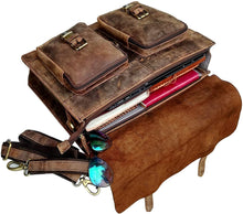 Load image into Gallery viewer, 18 Inch Classic Brown Buffalo Hunter Leather Messenger Bag
